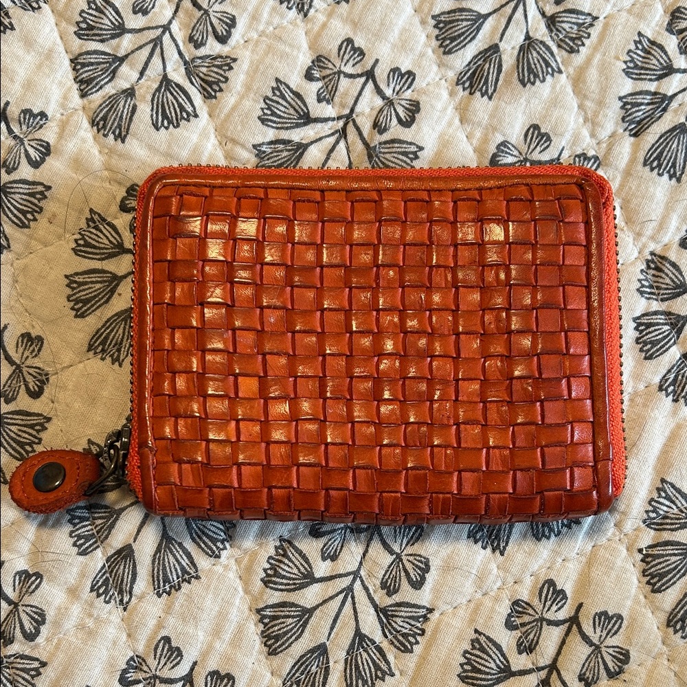 Woven Burnt Orange Leather Wallet